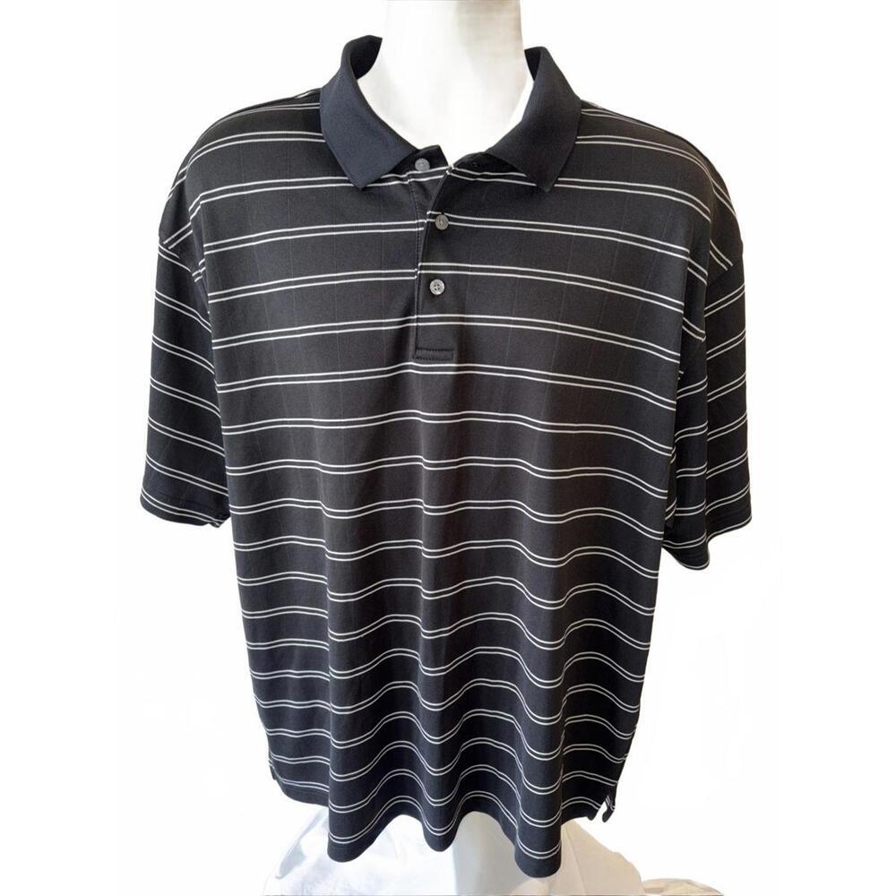 PGA TOUR Polo Golf Shirt Mens SIZE‎ XXL Short Sleeve Black Stripes